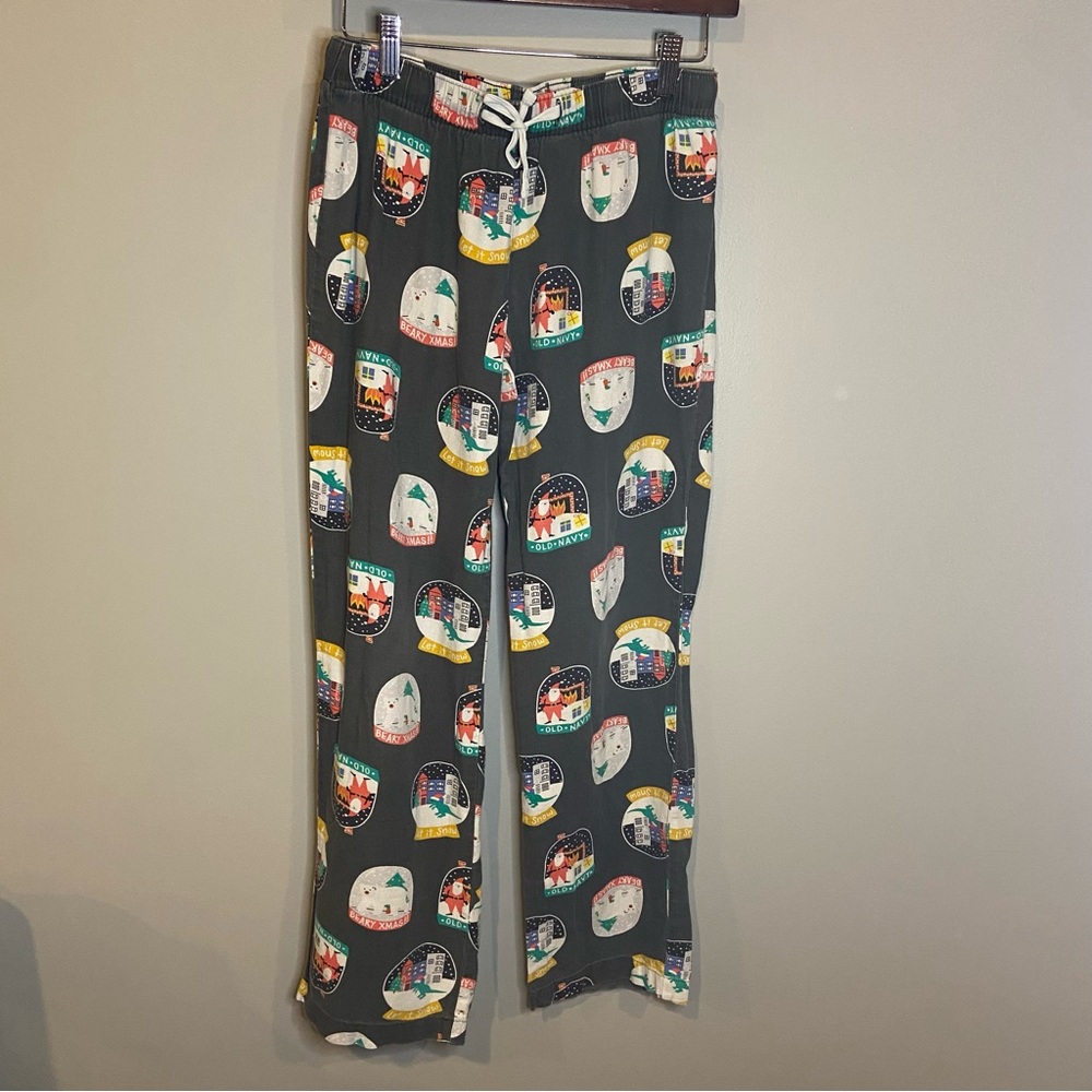 Old Navy Gray Flannel Holiday Snow Globe Pajama Pants Size XS 100% Cotton
